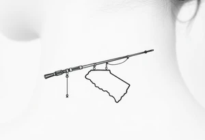 Fishing rod with South Carolina state dangling from it tattoo idea