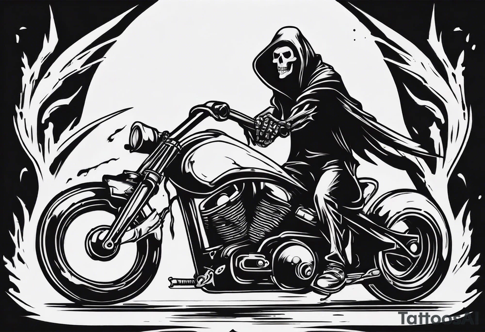 Death reaper riding motorcycle tattoo idea