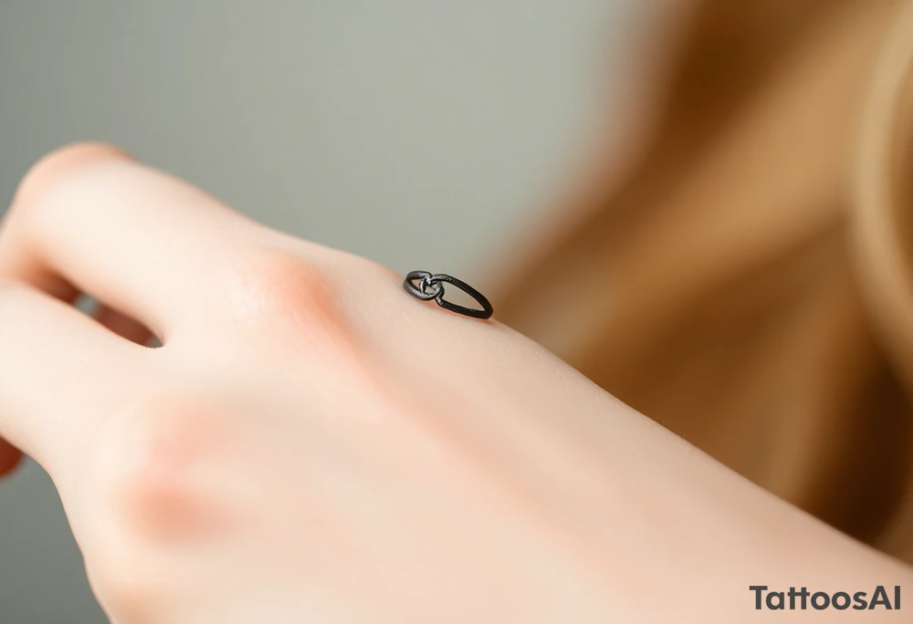 simple and elegant black ring with a delicate engraving of the wedding date or the partners' initials tattoo idea