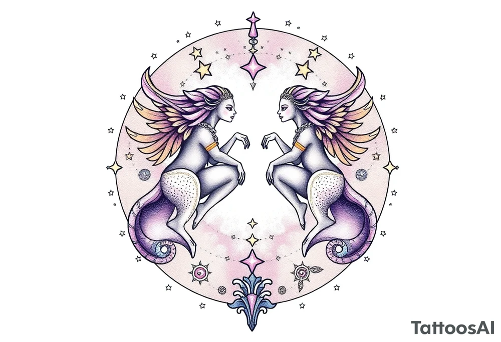 Gemini stars constellation in the sky with Egyptian language tattoo idea