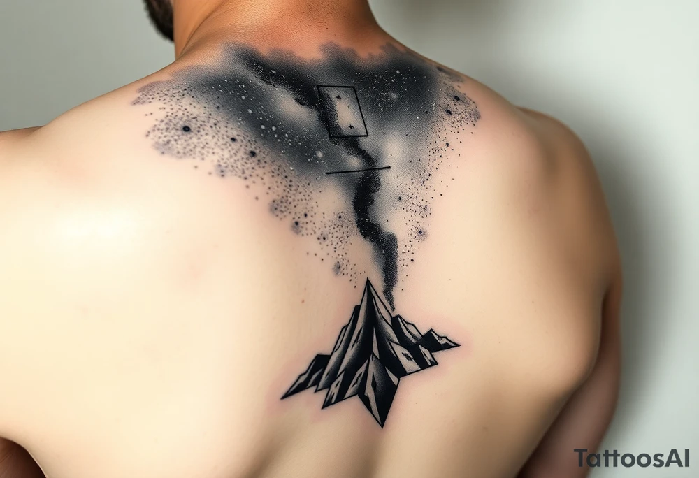 milky way that covers the upper middle back and is geometric that also uses negative spaces and plays with shading tattoo idea