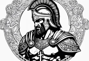 Medium size biblical spartan with cross tattoo idea