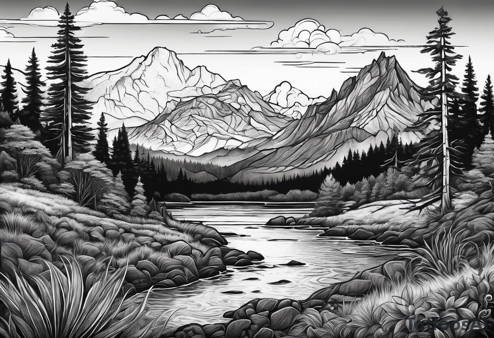 Pacific Northwest landscape, father son and daughter. Mexican American inspiration tattoo idea