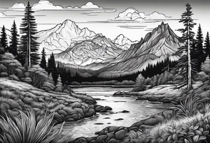 Pacific Northwest landscape, father son and daughter. Mexican American inspiration tattoo idea