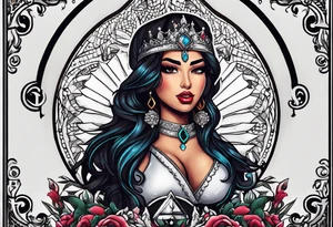 Latina Queen ahegao, drooling, happy, Spade Symbol with letter Q in the center of the spade framed tattoo idea