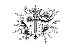 detailed beautiful gothic boho flowers with gorgeous crown and anchor tattoo idea