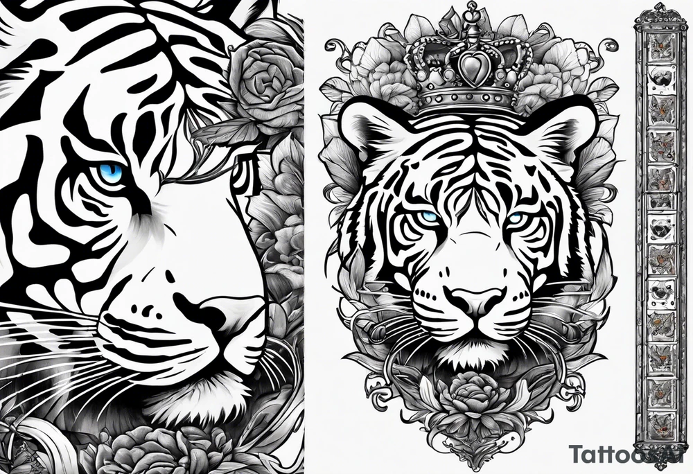 King tiger Hour glass with Brain and heart inside arm sleeve tattoo idea