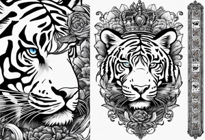 King tiger Hour glass with Brain and heart inside arm sleeve tattoo idea