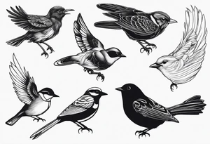 Minimalistic birds different species tattoo idea