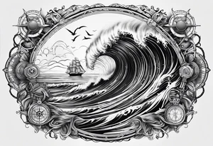 nautical vibe with various oceans, maps, waves, compass. tattoo idea
