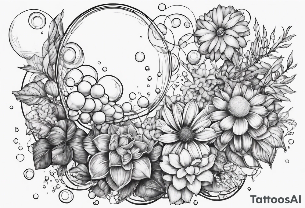Bubbles organic plants and flowers tattoo idea