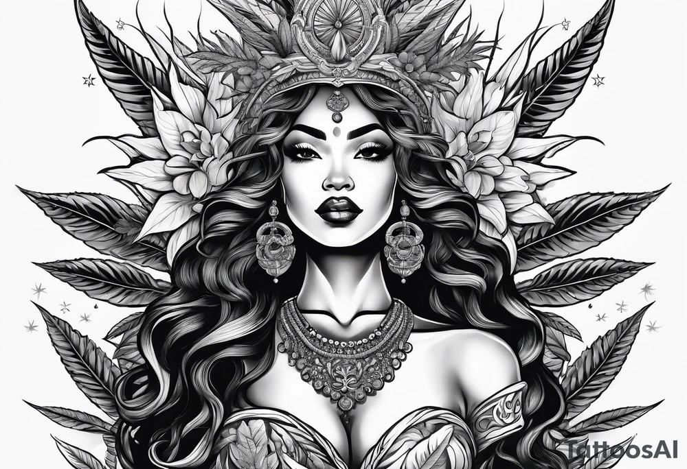Black Goddess of marijuana tattoo idea
