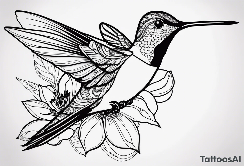 Humming bird and a single flower tattoo idea