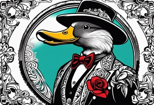 Gentlemen ronald duck with cursive writing Chicano hand tattoo tattoo idea