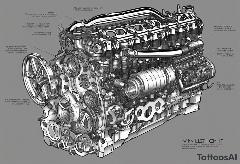 1.	Engine Block: Make this the central feature, showcasing detailed parts like the cylinders, valves, and intricate mechanical components.
	2.	Gears and Pistons: Surround the engine with interlocking gears and pistons, adding depth and complexity. These can wrap around the wrist and flow onto the hand.
	3.	Wrenches and Tools: Incorporate tools like wrenches, screwdrivers, and even a car jack for a touch of the mechanic’s craft.
	4.	Exhaust Pipes: Use curving exhaust pipes to create movement and flow, guiding the eye along the design.
	5.	Speedometer and Gauges: Include a speedometer or tachometer to emphasize performance. These can be placed on the wrist or back of the hand.
	6.	Spark Plugs and Nuts: Scatter smaller elements like spark plugs, nuts, and bolts to fill in gaps and add intricate details. tattoo idea