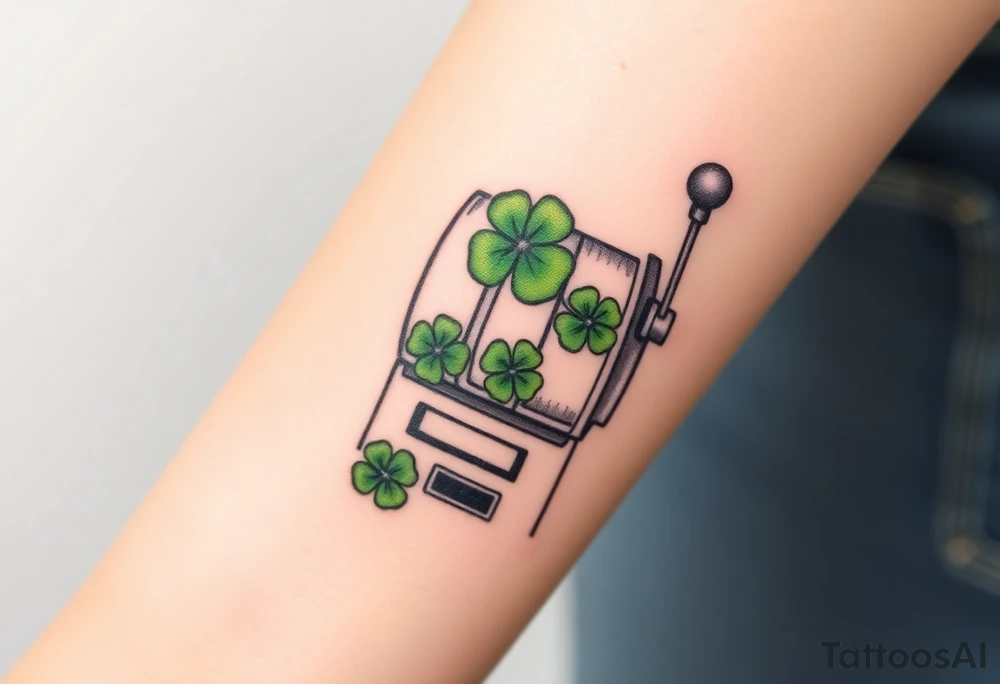 Modern slot machine with three four leaf clovers tattoo idea