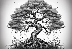 tree with the roots of the tree wrapped around a hour glass tattoo idea
