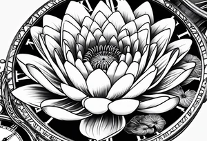 Waterlily above a clock tattoo idea
