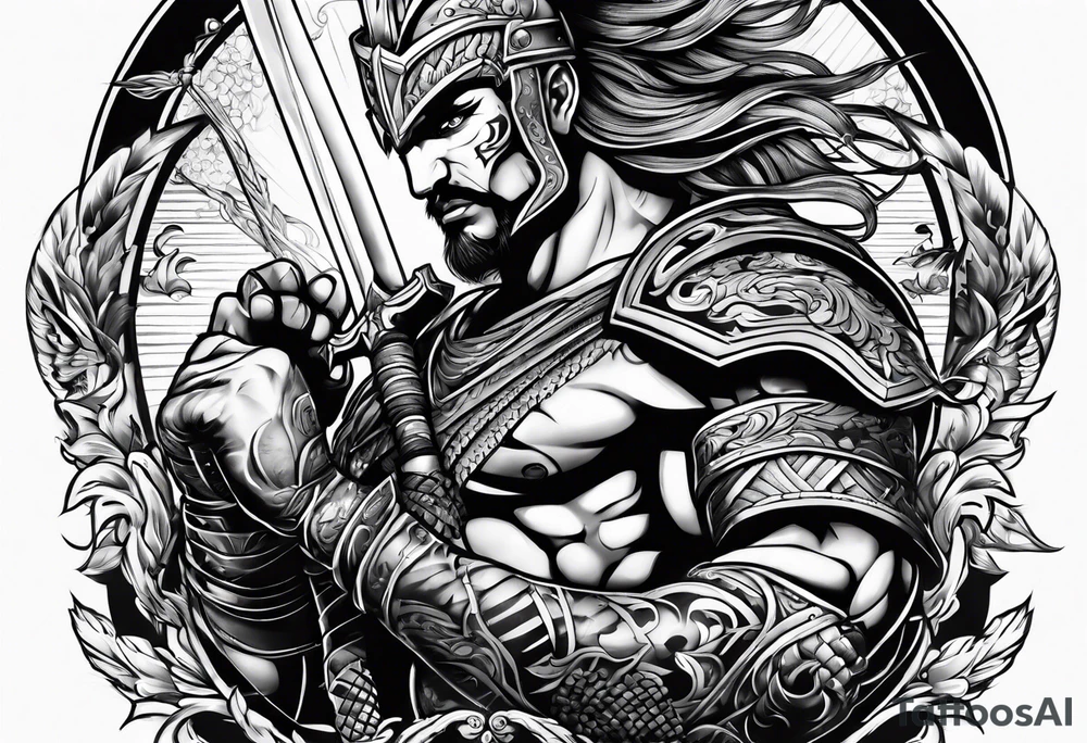 A warrior fighting by him self tattoo idea