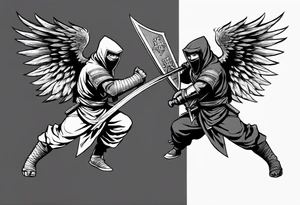 Ninja with wings holding shield tattoo idea