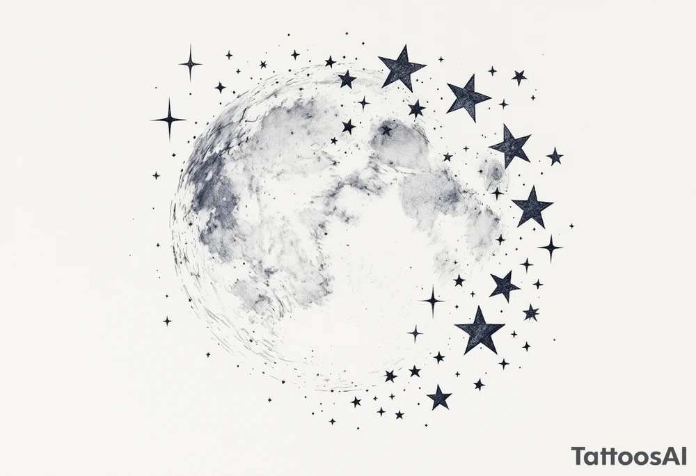 Moon and stars in sky tattoo idea