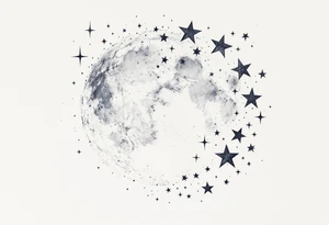 Moon and stars in sky tattoo idea