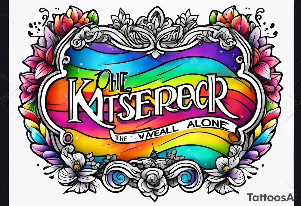 The words "You never walk alone" in rainbow colors tattoo idea
