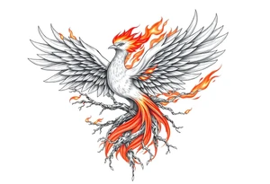 Powerful Phoenix feminine energy flames from within taking flight from tree of life tattoo idea