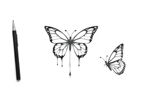 Bleeding butterfly and a second one who is in mental horror style and his placement is right and down from the first one tattoo idea