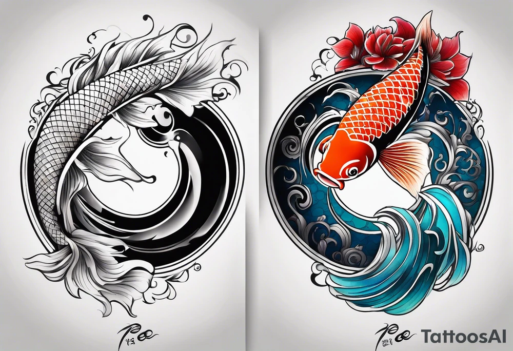 Pez koi en forma del símbolo ying yang tattoo idea