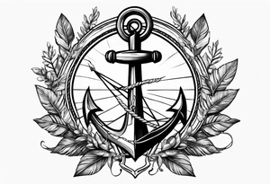 A selucid anchor tattoo with a compass and a olive branch wreathe tattoo idea