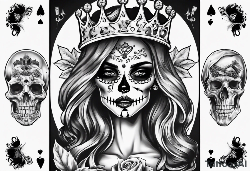 santa la muerta with money and crown
on the card tattoo idea
