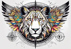 Lioness with wings compass tattoo idea