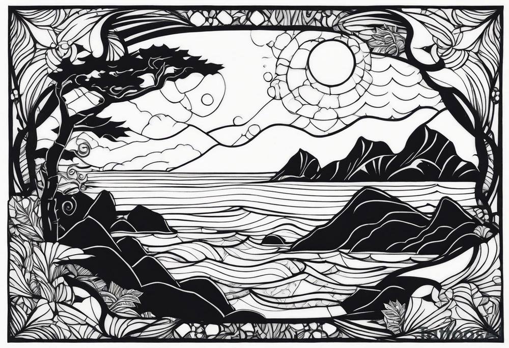Ocean and rocks at night tattoo idea