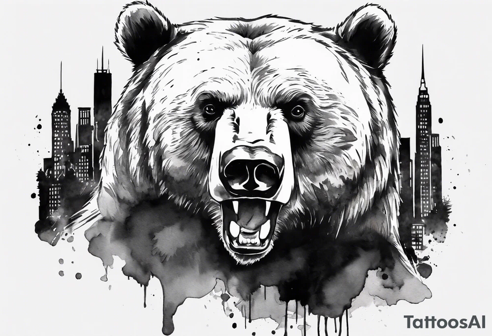 Serious bear coming up behind a city tattoo idea