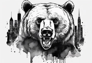 Serious bear coming up behind a city tattoo idea