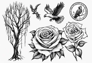 Willow tree with a cardinal holding a rose and a eagle tattoo idea