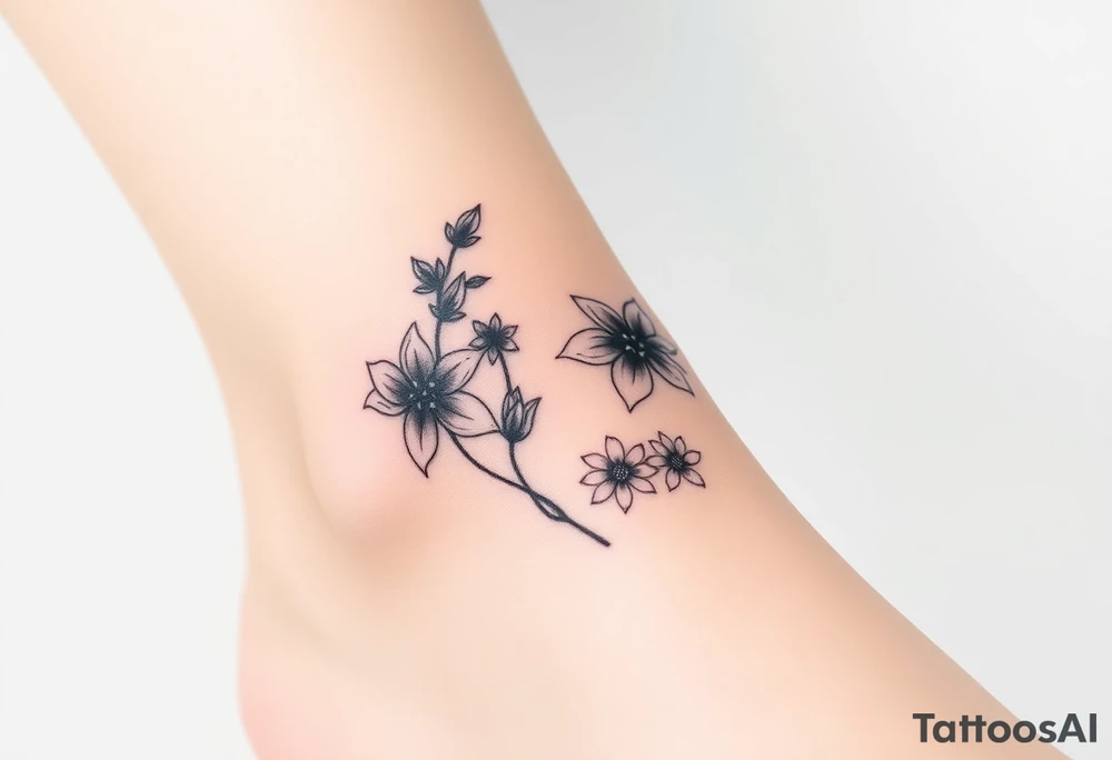 Hexagon Leo larkspurs and water lilies tattoo idea