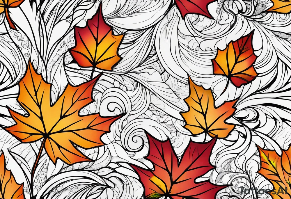 Arm Sleeve Tattoo with fall colors flat tattoo idea
