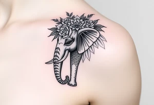 ornate mandala elephant adorned with crown of wild roses and thorns tattoo idea