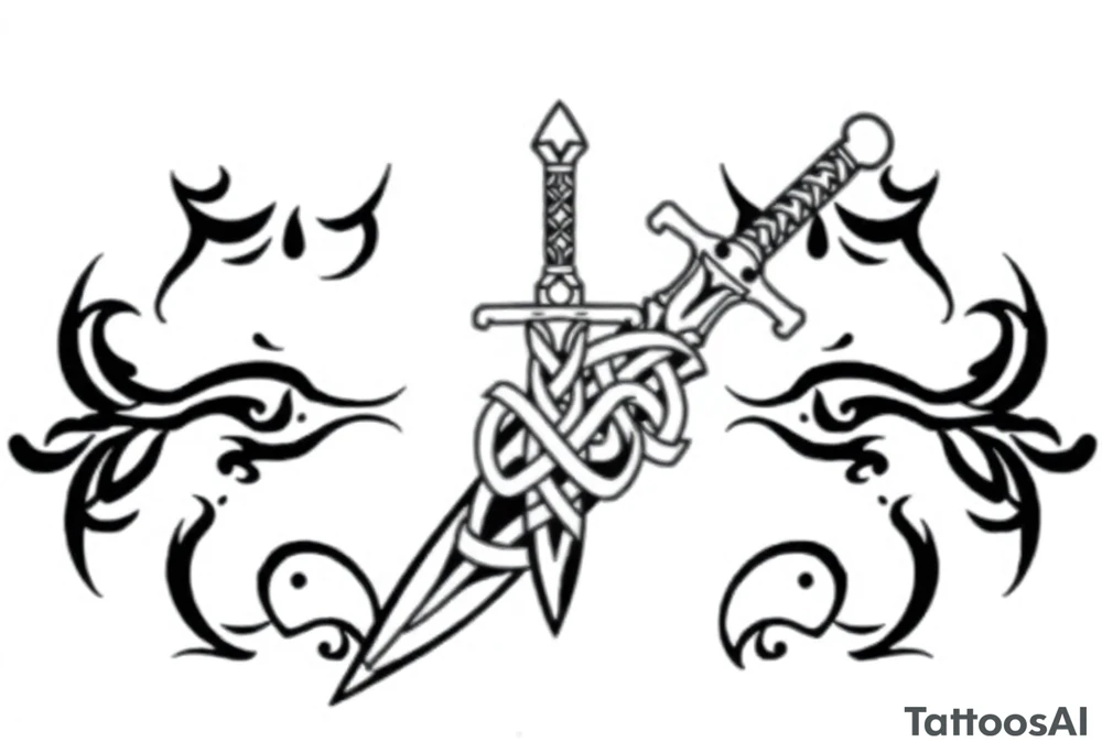 Armband tattoo of a sword with covered in a Celtic knot tattoo idea