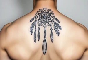 native dreamcatcher with flowing feathers and sacred beads tattoo idea