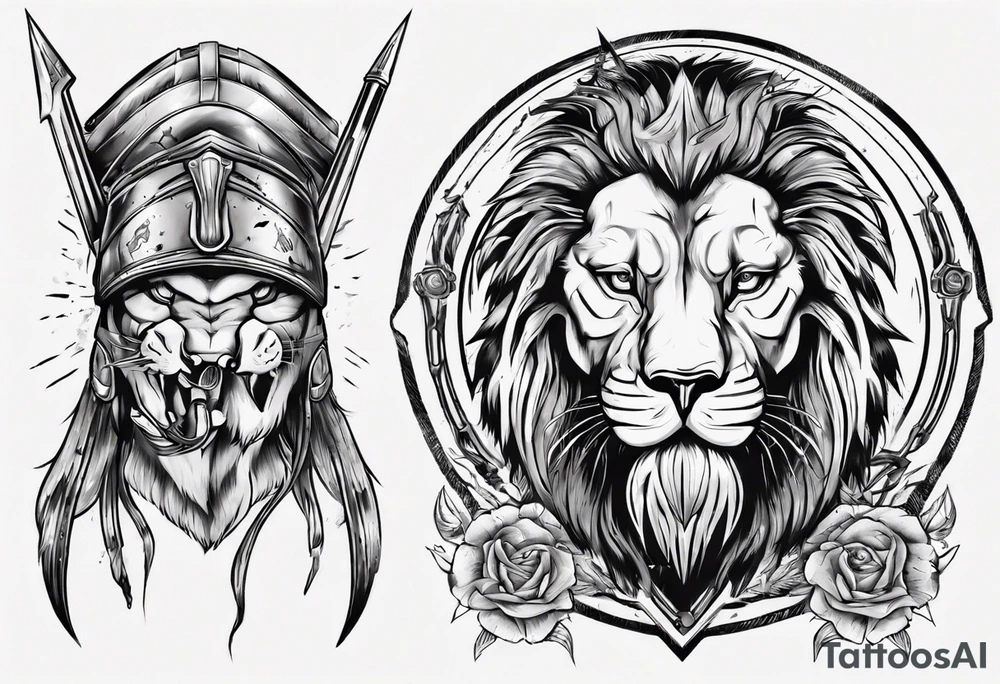 Spartan soldier with the head of a lion tattoo idea