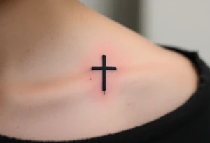 A small, sharp-edged black cross tattoo placed just beneath the outer corner of the eye, with subtle red shading around the lines to give it a raw, rebellious aura. tattoo idea