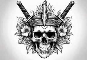 Skull with sword through it and laurel wreath. tattoo idea