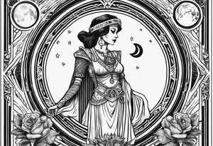 High priestess as a skeleton with moon tarot card tattoo idea