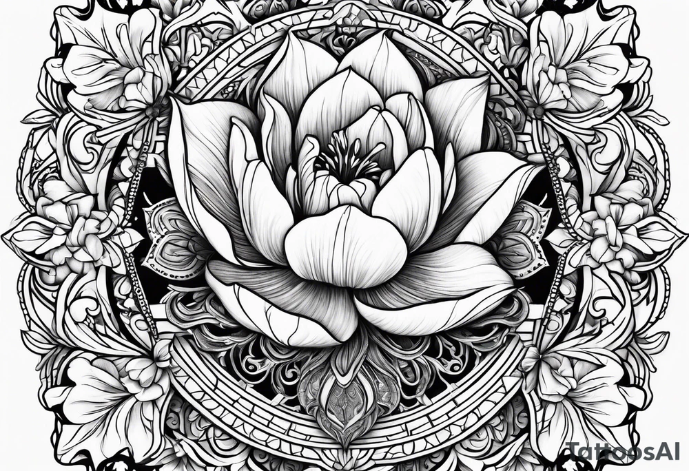 tulip and lilac mandala tattoo idea