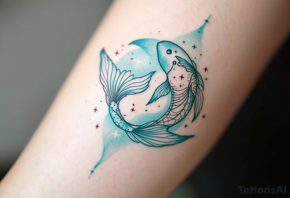 Gradient of sea-green and teal forms the Pisces stars constellation. tattoo idea