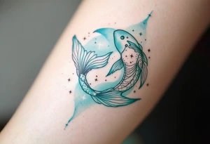 Gradient of sea-green and teal forms the Pisces stars constellation. tattoo idea