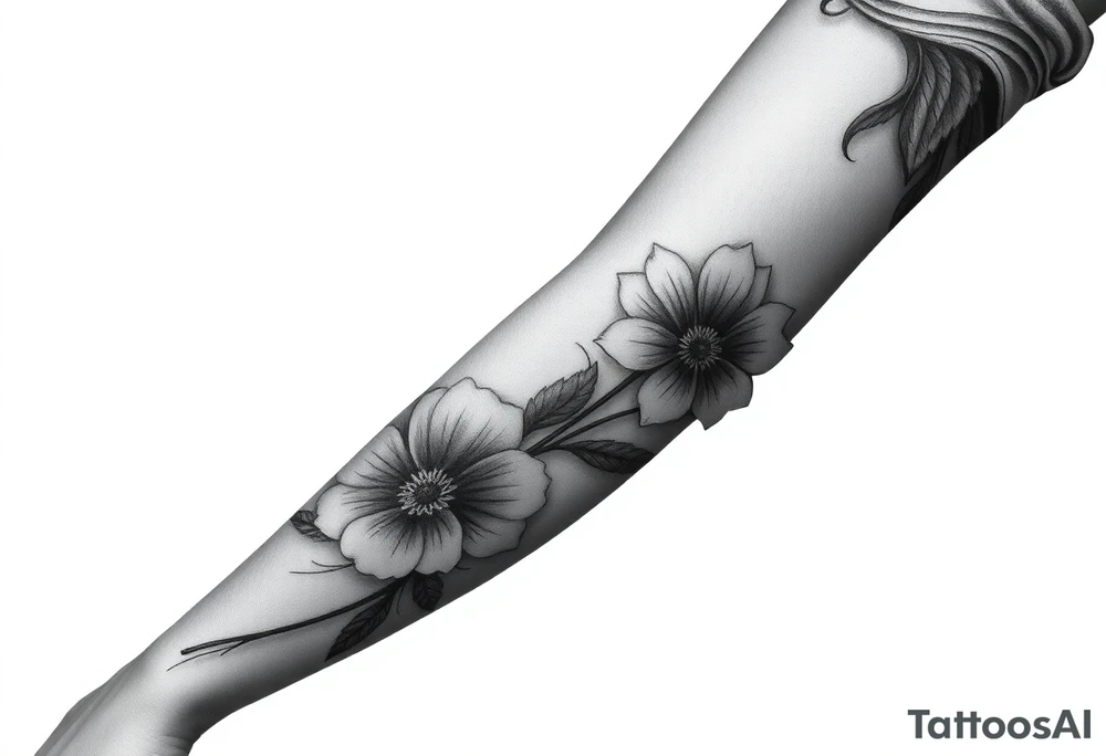 Pin up picture arm sleeve. With October flower November flower December flower tattoo idea